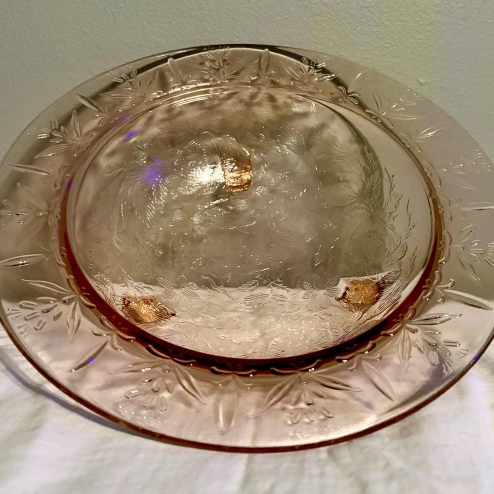 Pink Depression Glass Three-footed Console Bowl